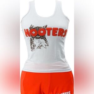 Hooters White Top with Orange Shorts